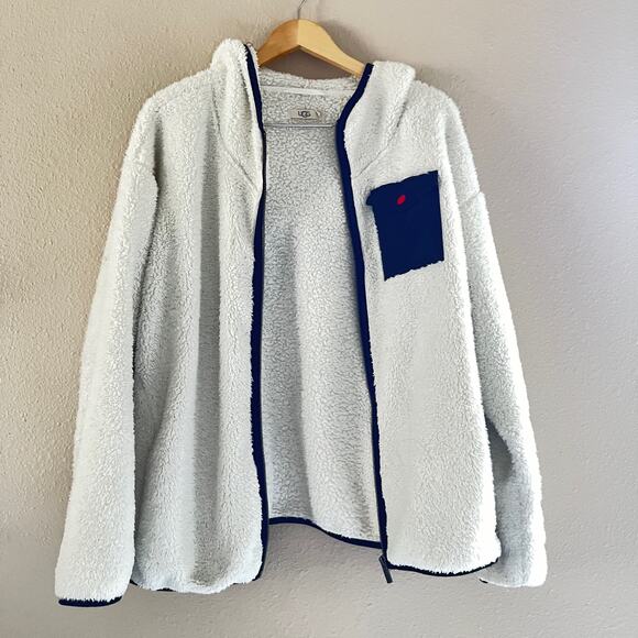 Ugg Kadence Sherpa hooded jacket white with black trim - Picture 6 of 10